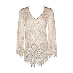 Seaton Dress Swim Cover Crochet Long Sleeve Boho Detailed Shell Hem